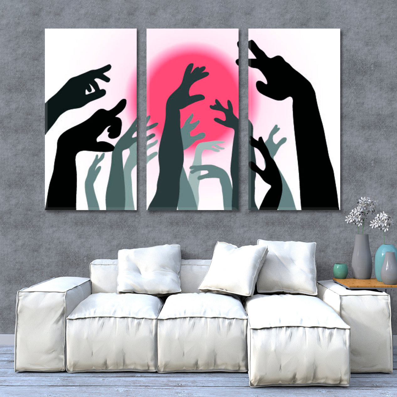WORD LOVE HANDS Hands and Sun Silhouettes Abstract Art Print Artesty 3 panels 36" x 24" 