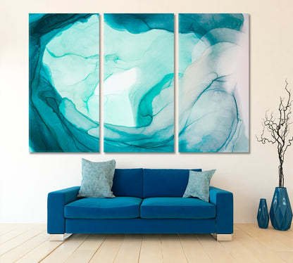 Marble Emerald Alcohol Ink Tidewater Aquamarine Green Ocean Waves Fluid Art, Oriental Marbling Canvas Print Artesty 3 panels 36" x 24" 