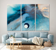 ABSTRACT Translucent Marbling Blue And Gold Viens Fluid Art, Oriental Marbling Canvas Print Artesty 3 panels 36" x 24" 