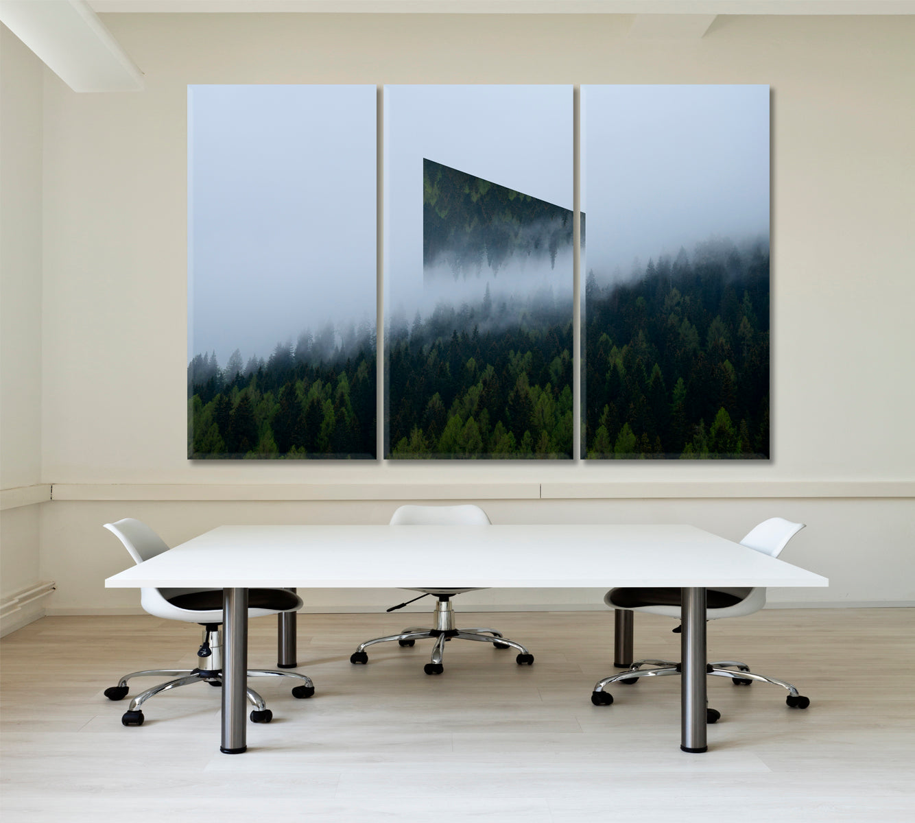 Scenic View Misty Alpine Forest Photo Art Artesty 3 panels 36" x 24" 