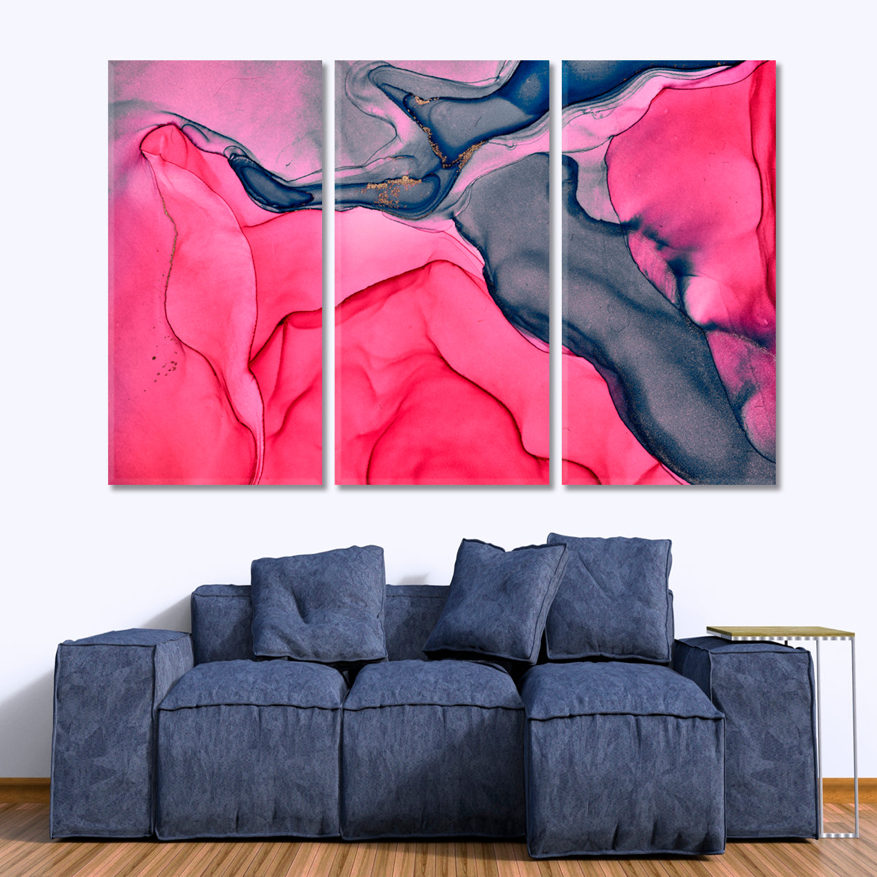 Abstract Fluid Marble Colorful Ink Colors Veins Fluid Art, Oriental Marbling Canvas Print Artesty 3 panels 36" x 24" 