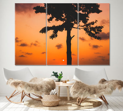 EXOTIC SAVANNAH Amazing Romantic Colorful Red Sunset Tropical Landscape Canvas Print Nature Wall Canvas Print Artesty   