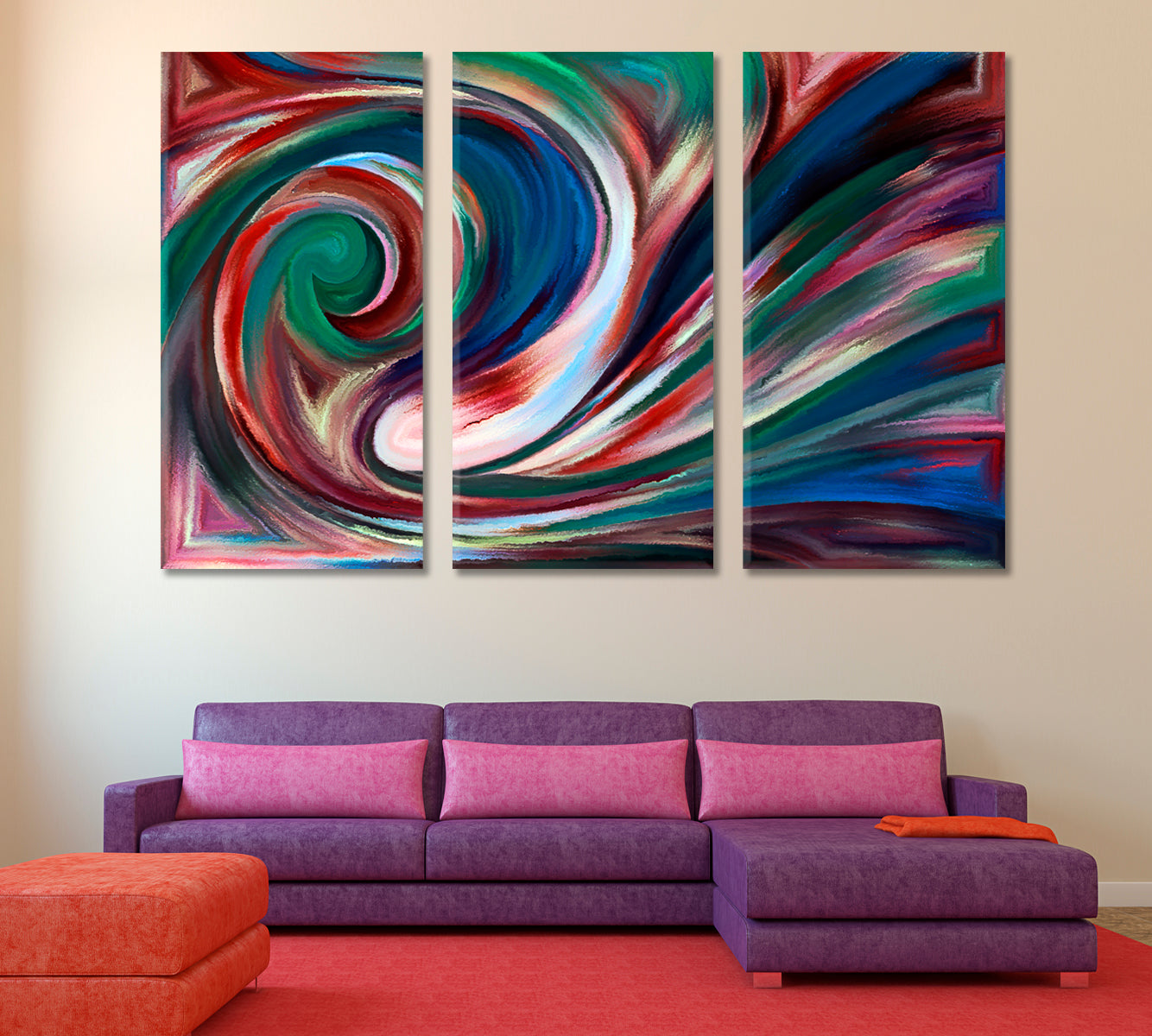 Abstract Design Colorful Curves Abstract Art Print Artesty 3 panels 36" x 24" 