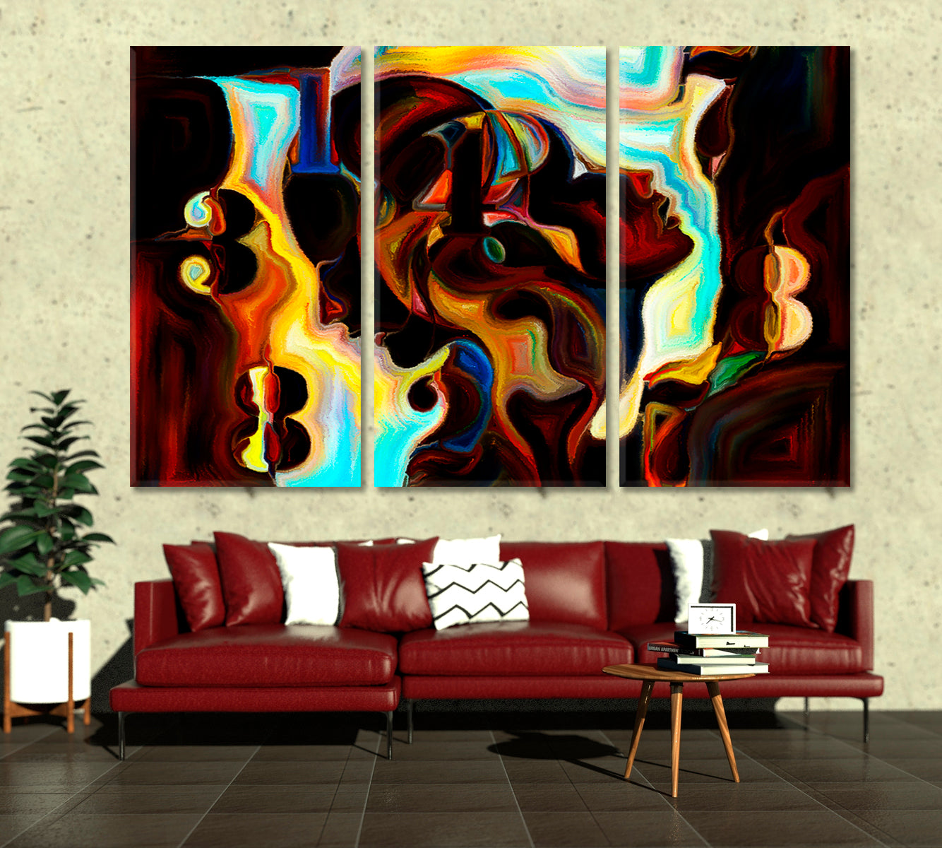 Abstract Forms Shapes Unique Design Wall Art Canvas Print Contemporary Art Artesty 3 panels 36" x 24" 