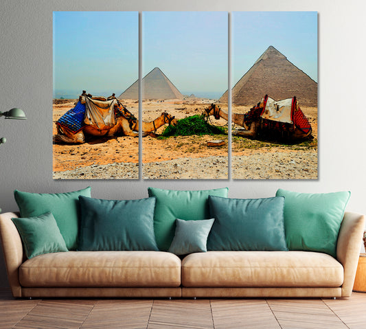 EGYPT Desert Sand Pyramyd Camel Famous Landmarks Artwork Print Artesty 3 panels 36" x 24" 