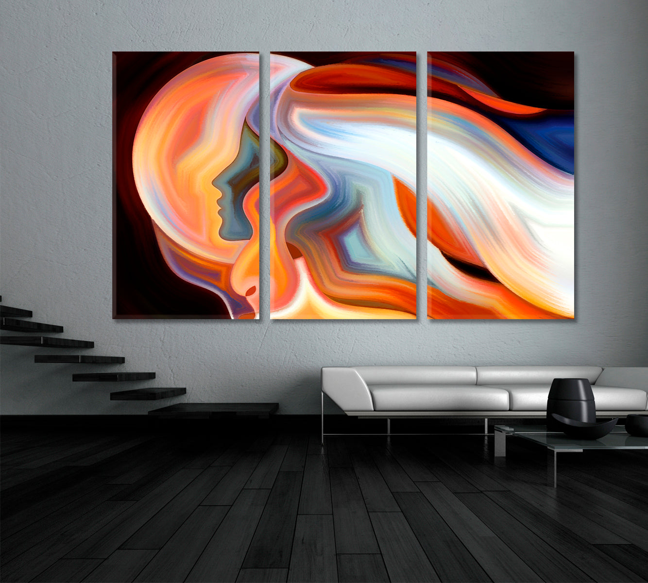 Human Moon Emotion and Spirituality Abstraction Celestial Home Canvas Décor Artesty 3 panels 36" x 24" 