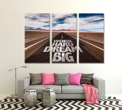 WORK HARD DREAM BIG  Desert Road Motivation Poster Office Wall Art Canvas Print Artesty 3 panels 36" x 24" 
