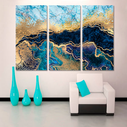 BLUE MARBLE Abstract Trendy Oriental Style Fluid Art, Oriental Marbling Canvas Print Artesty   