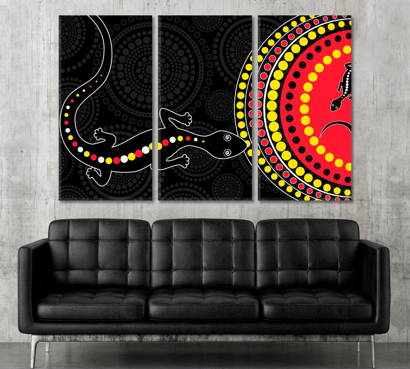 BLACK AND RED Lizard Abstract African Style Pattern Vivid Art Abstract Art Print Artesty 3 panels 36" x 24" 