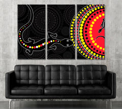 BLACK AND RED Lizard Abstract African Style Pattern Vivid Art Abstract Art Print Artesty 3 panels 36" x 24" 