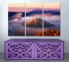 Java Mount Bromo Sunrise Twilight Sky Fog Nature Landscape Famous Landmarks Artwork Print Artesty 3 panels 36" x 24" 