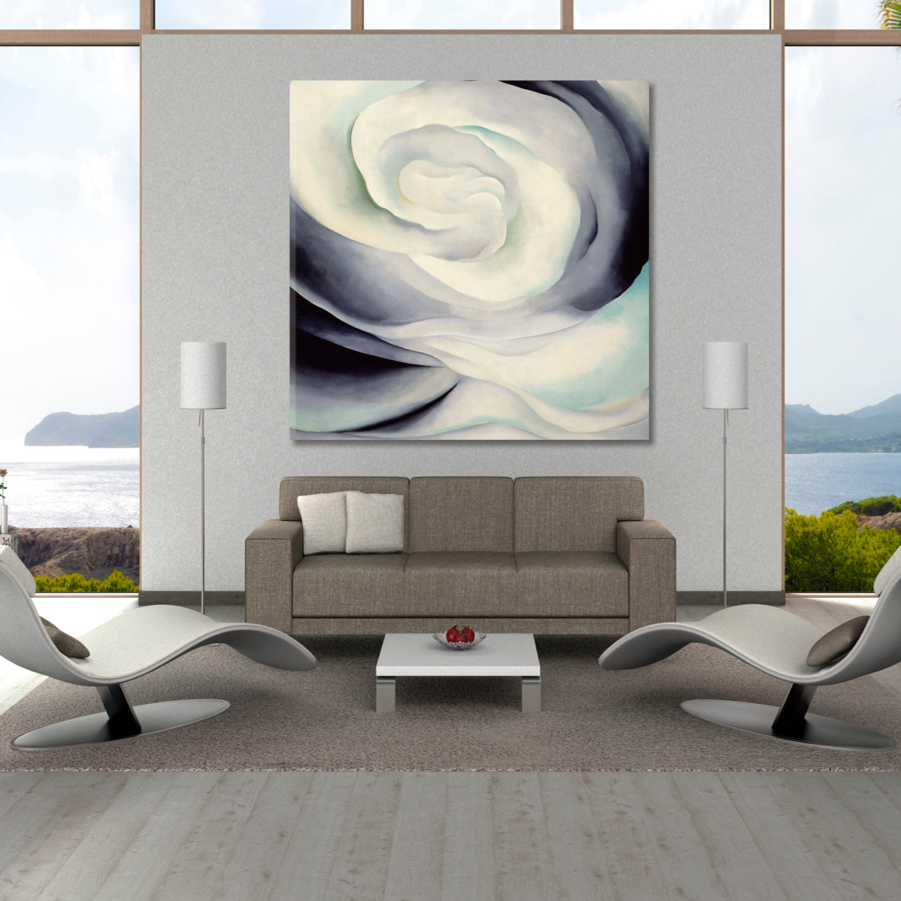 Abstraction White Rose Abstract Flowes Swirls  - Square Abstract Art Print Artesty   