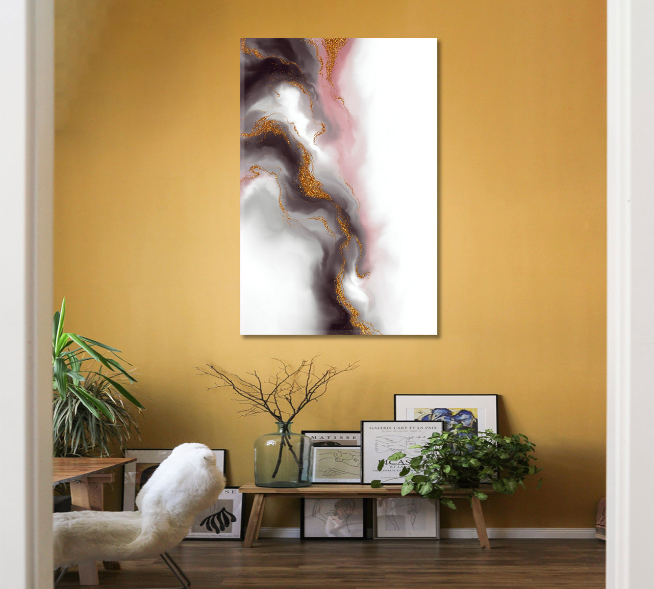 MARBLE WAVES Beautiful Unique Luxurious Creative Design - Vertical Fluid Art, Oriental Marbling Canvas Print Artesty 1 Panel 16"x24" 