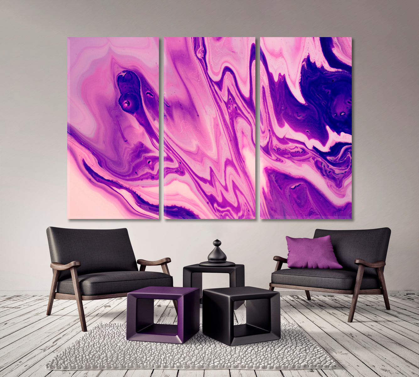 FUCHSIA Acrylic Mix Abstract Colorful Marble Splash Fluid Fluid Art, Oriental Marbling Canvas Print Artesty 3 panels 36" x 24" 