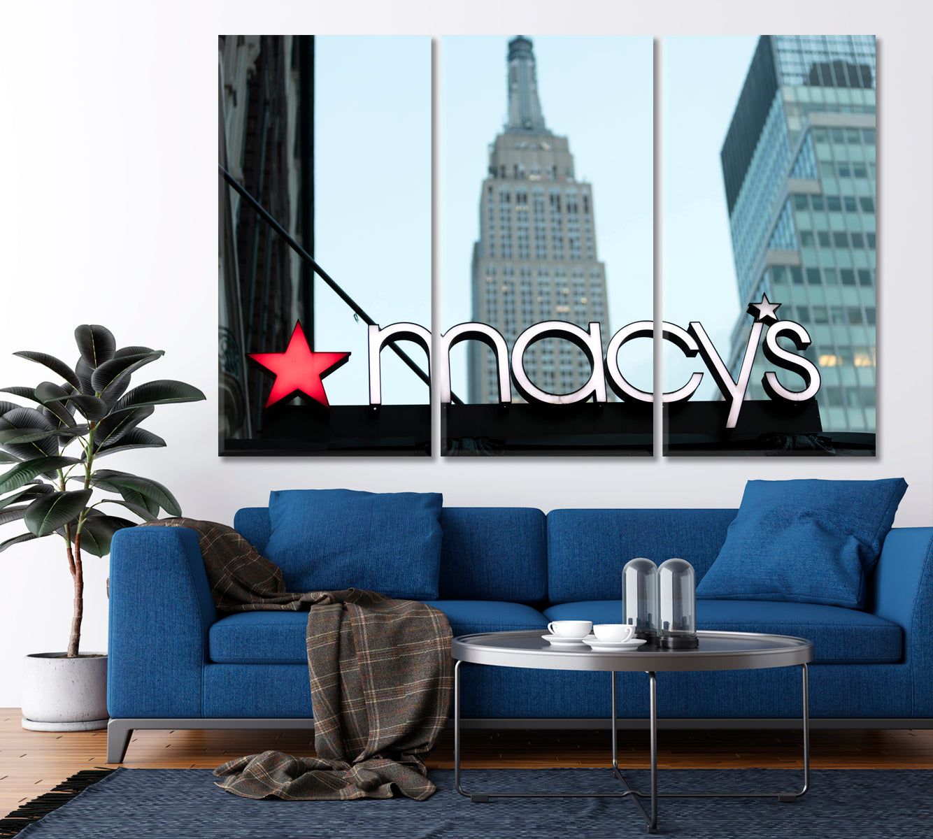 New York City USA Historic Macy's store signage Empire State Building Midtown Manhattan NY Canvas Print Famous Landmarks Artwork Print Artesty 3 panels 36" x 24" 