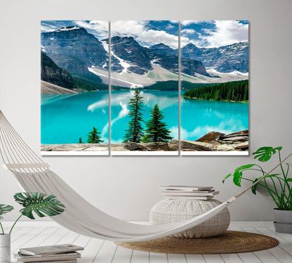 Iconic Moraine Lake Nature Wall Canvas Print Artesty 3 panels 36" x 24" 