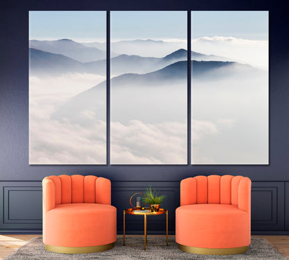 Misty Mountains Awesome Morning Moment Natural Landscape Scenery Foggy Cloudy Sky Scenery Landscape Fine Art Print Artesty 3 panels 36" x 24" 