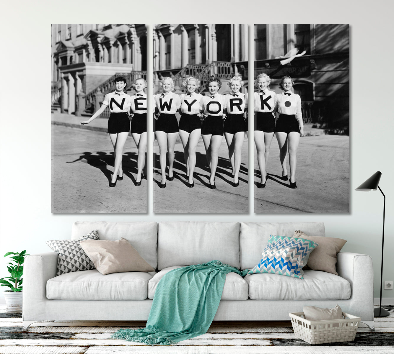 NEW YORK CITY Vintage Black and White Photo CHORUS LINE of Beautiful Women Vintage Affordable Canvas Print Artesty 3 panels 36" x 24" 