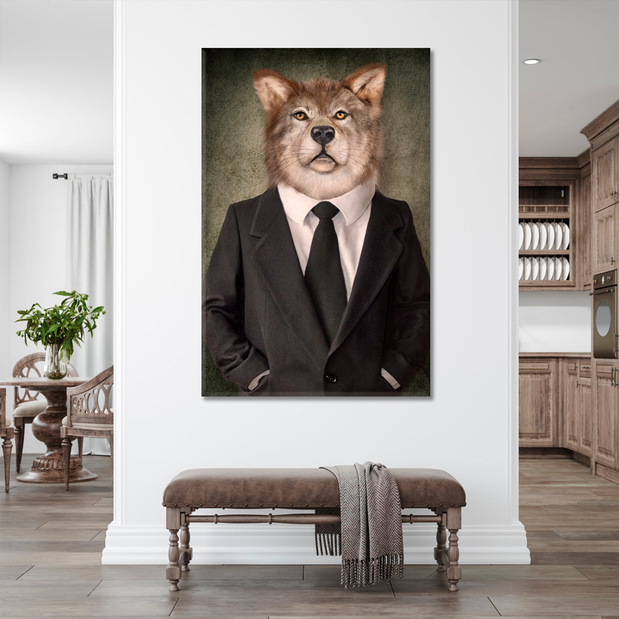 Wolf Man Animal Head Poster Office Wall Art Canvas Print Artesty 1 Panel 16"x24" 