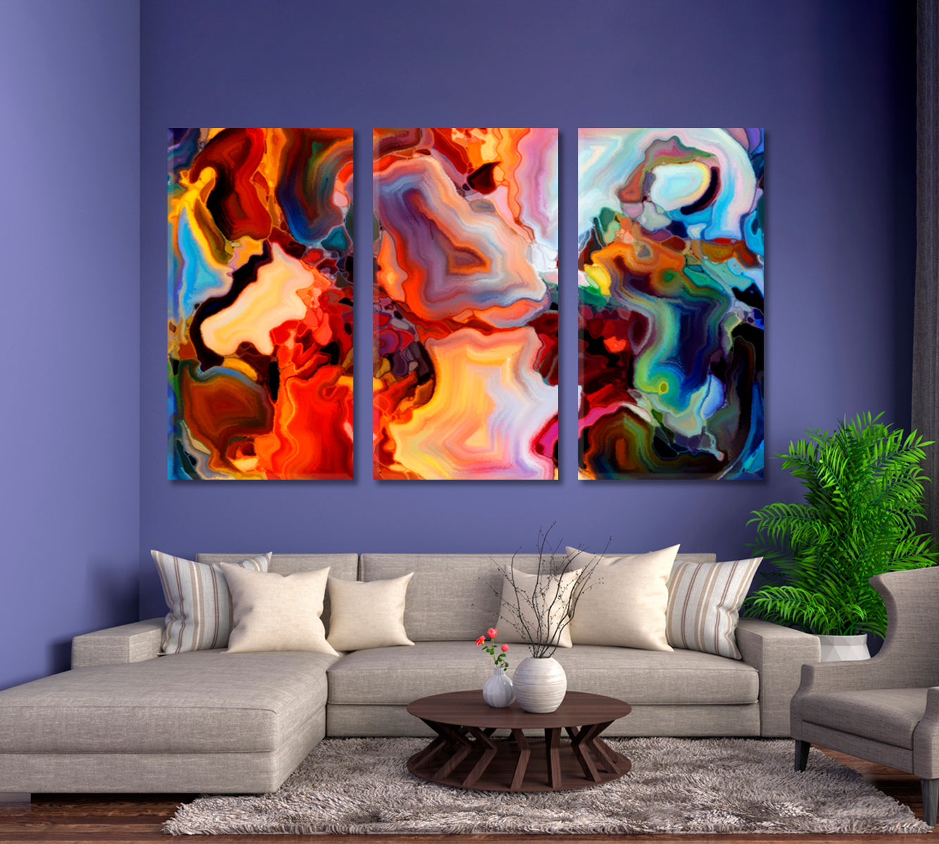 Beautiful Abstract Design Contemporary Art Artesty 3 panels 36" x 24" 
