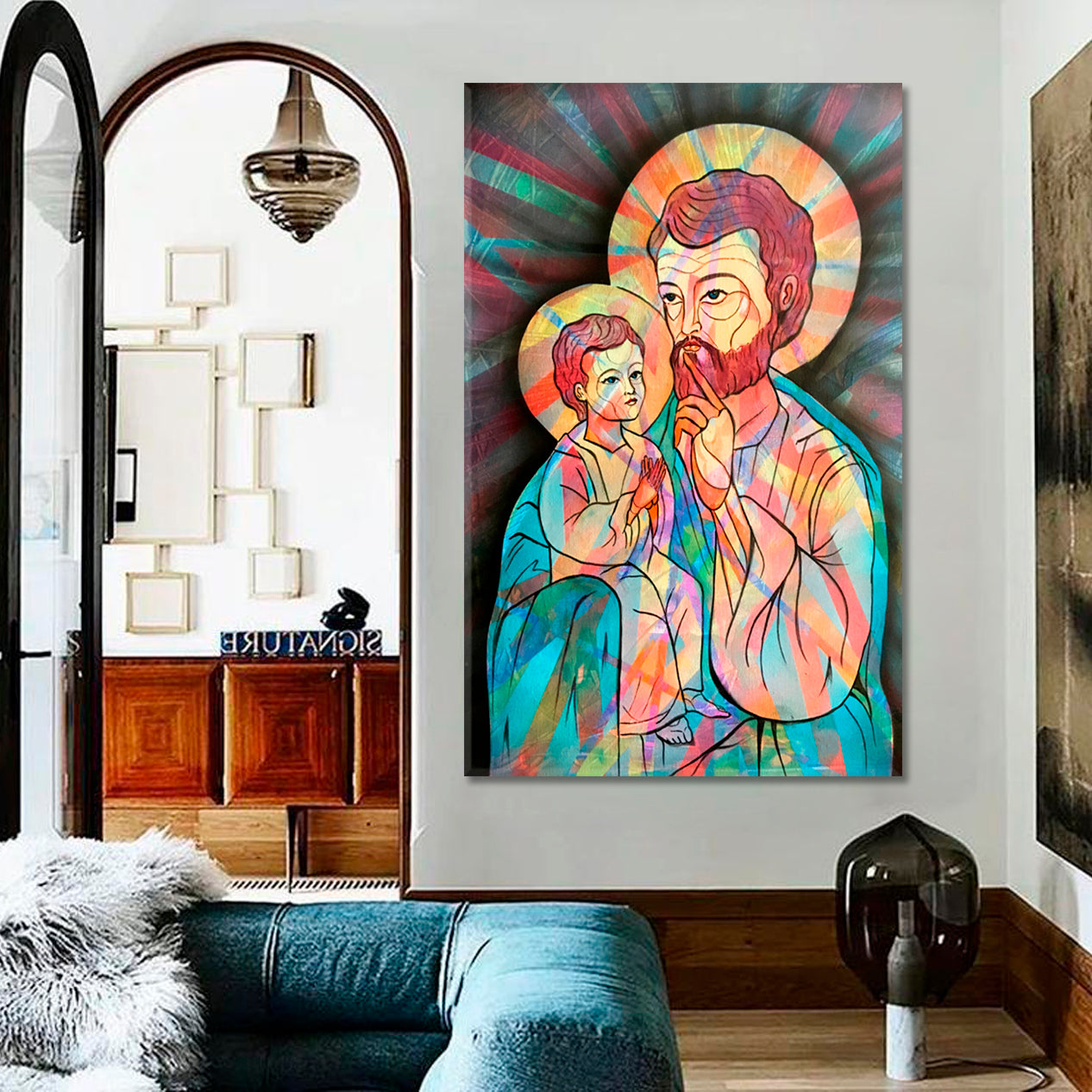 RELIGIOUS Cubist Saint Joseph and Child Religious Modern Art Artesty   