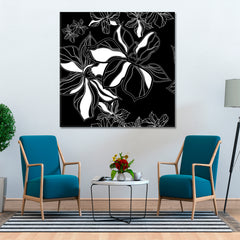Black And White Flowers Leaves Black and White Wall Art Print Artesty   