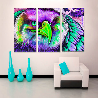 EAGLE Wall Street Art Abstract Vibrant Graffiti Animals Montreal Canada Canvas Print Street Art Canvas Print Artesty 3 panels 36" x 24" 