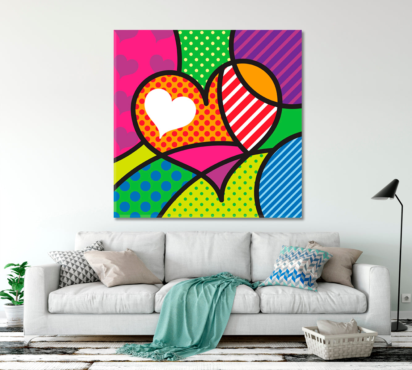 Colorful Modern Abstract Print on Canvas with Kiss Emoji | Artwork Print  for Sale | Ron Deri Art