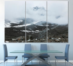 Mountain Landscape: Rocks Creeping Fog High Snowy Peaks Clouds Canvas Print Nature Wall Canvas Print Artesty 3 panels 36" x 24" 