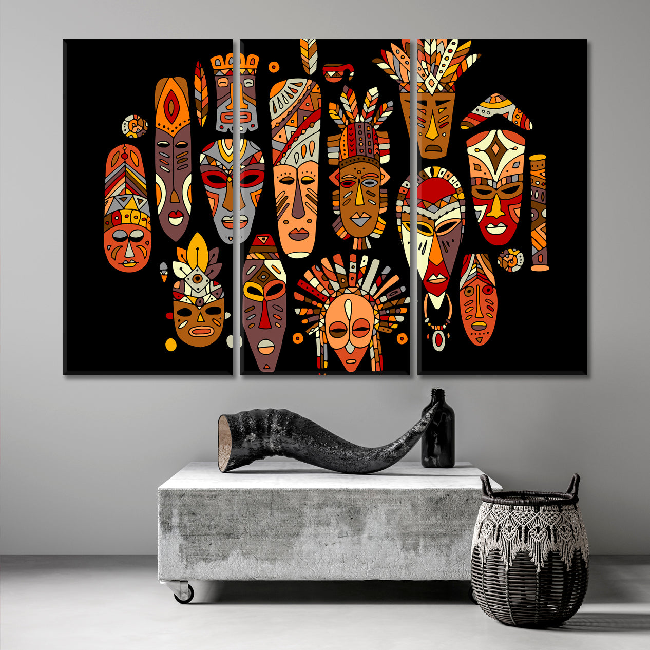 AFRICAN Face Masks Abstract Tribal Ethnic Abstract Art Print Artesty 3 panels 36" x 24" 