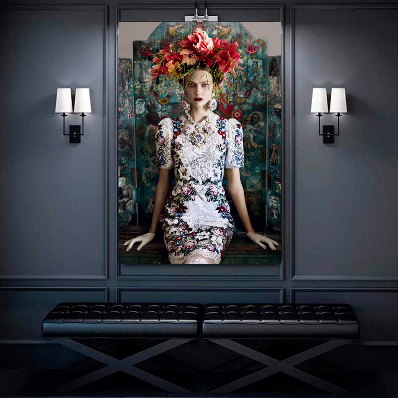 Flower Crown |  Beauty Salon Concept Woman Fashion Hair Design Canvas Print -  Vertical Fashion Canvas Print Artesty   