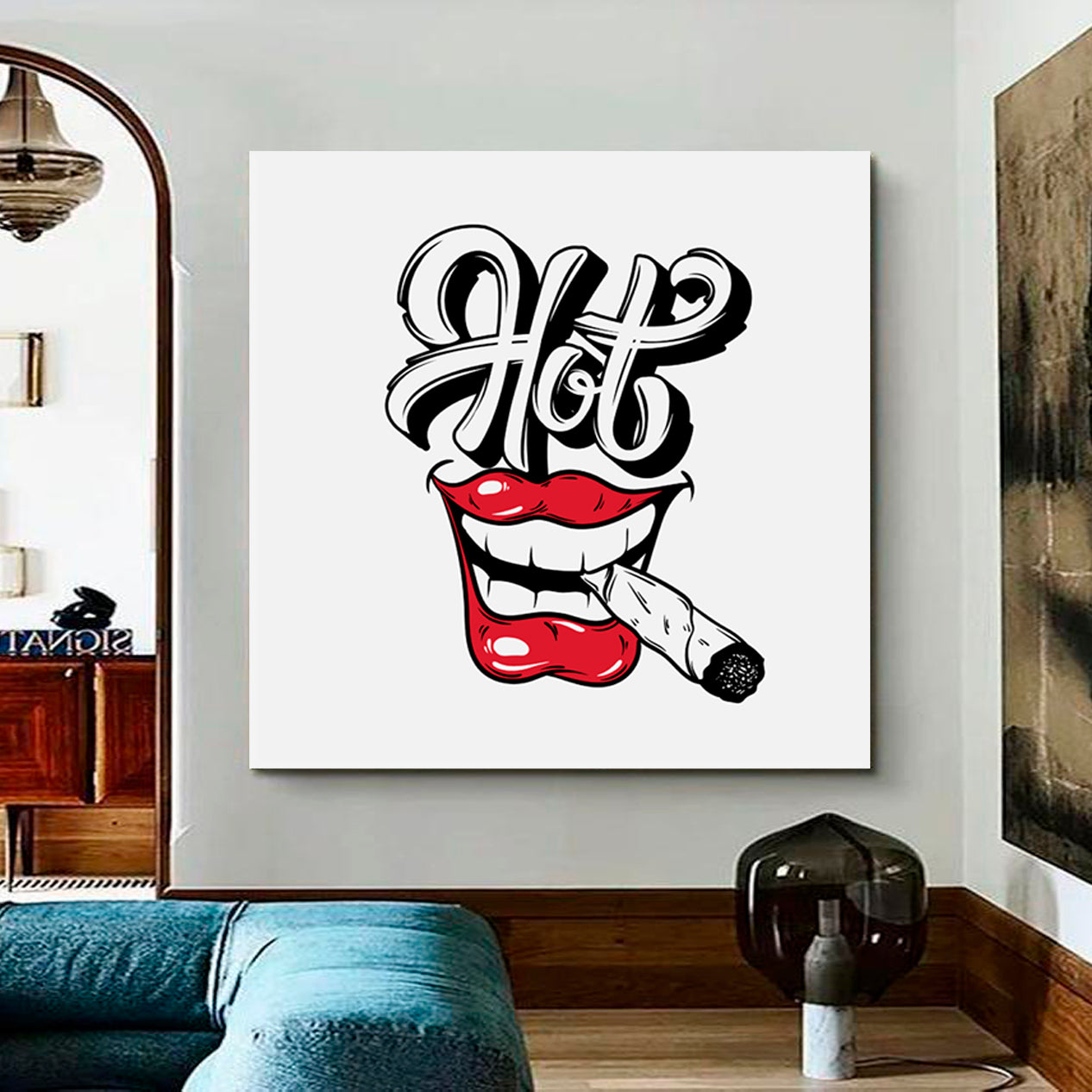 HOT Pop Art Abstract Red Lips Poster - Square Pop Art Canvas Print Artesty   