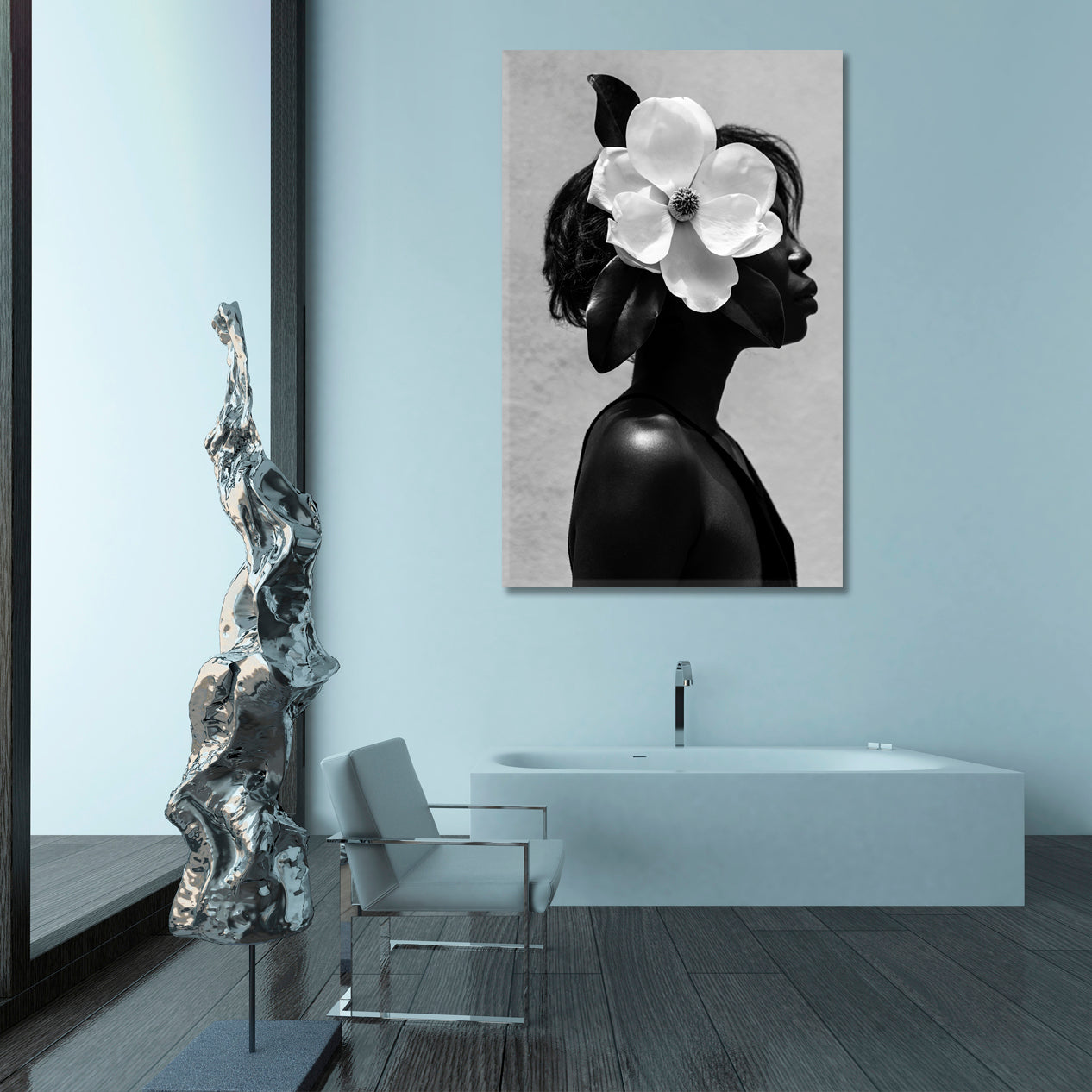 MODERN Beautiful African American Woman Black Beauty - V Black and White Wall Art Print Artesty   