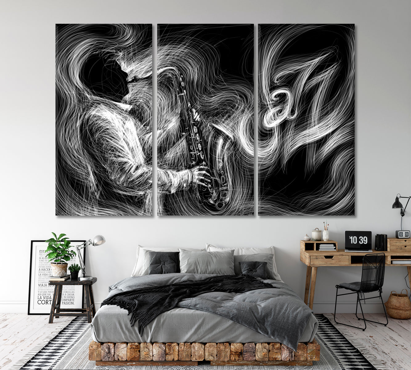 Jazz Saxophone Player Musician Music Wall Panels Artesty 3 panels 36" x 24" 