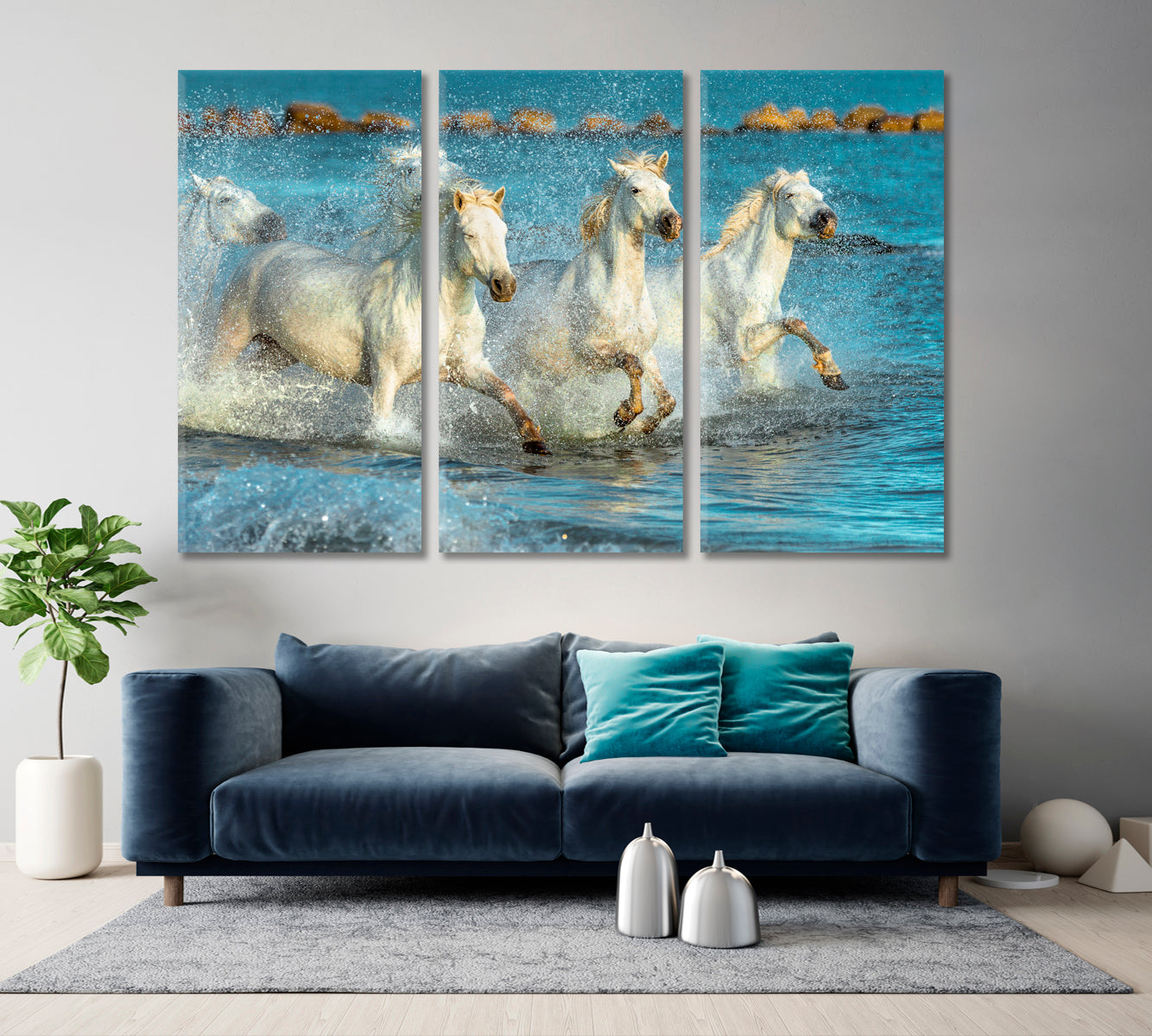 Beautiful White Horses Animals Canvas Print Artesty 3 panels 36" x 24" 