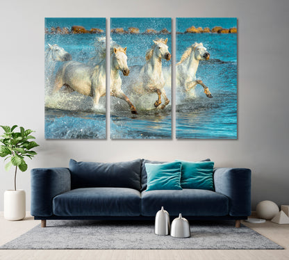 Beautiful White Horses Animals Canvas Print Artesty 3 panels 36" x 24" 