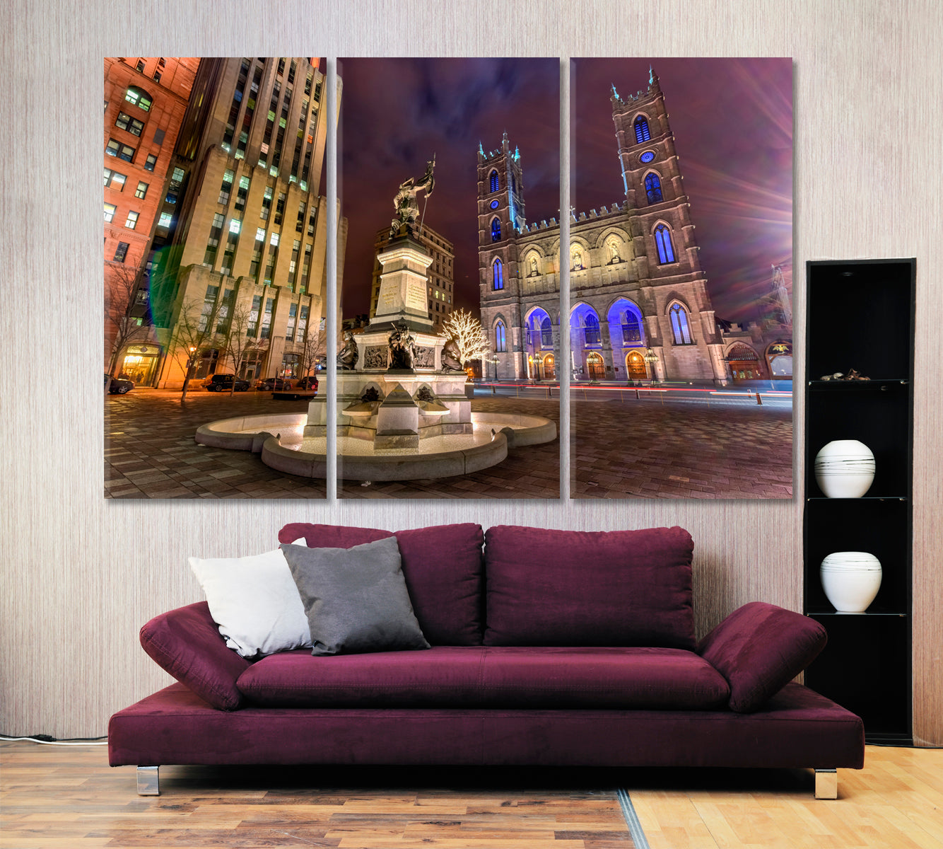 PLACE D'ARMES Montreal Notre-Dame Basilica Quebec Canada Photo Canvas Print Cities Wall Art Artesty 3 panels 36" x 24" 