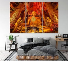 Luang Pho Tho of Ayutthaya Giant Golden Buddha Thailand Religious Modern Art Artesty 3 panels 36" x 24" 