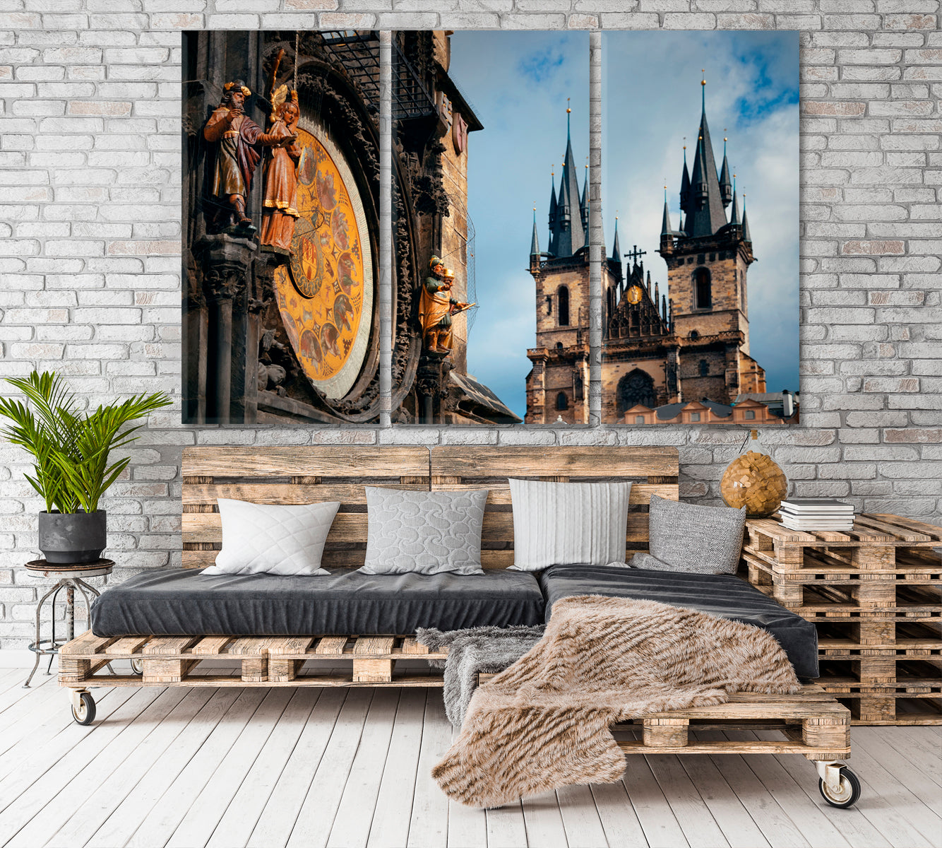 PRAGUE Astronomical Clock Old Town Square Czech Republic Canvas Print Cities Wall Art Artesty 3 panels 36" x 24" 