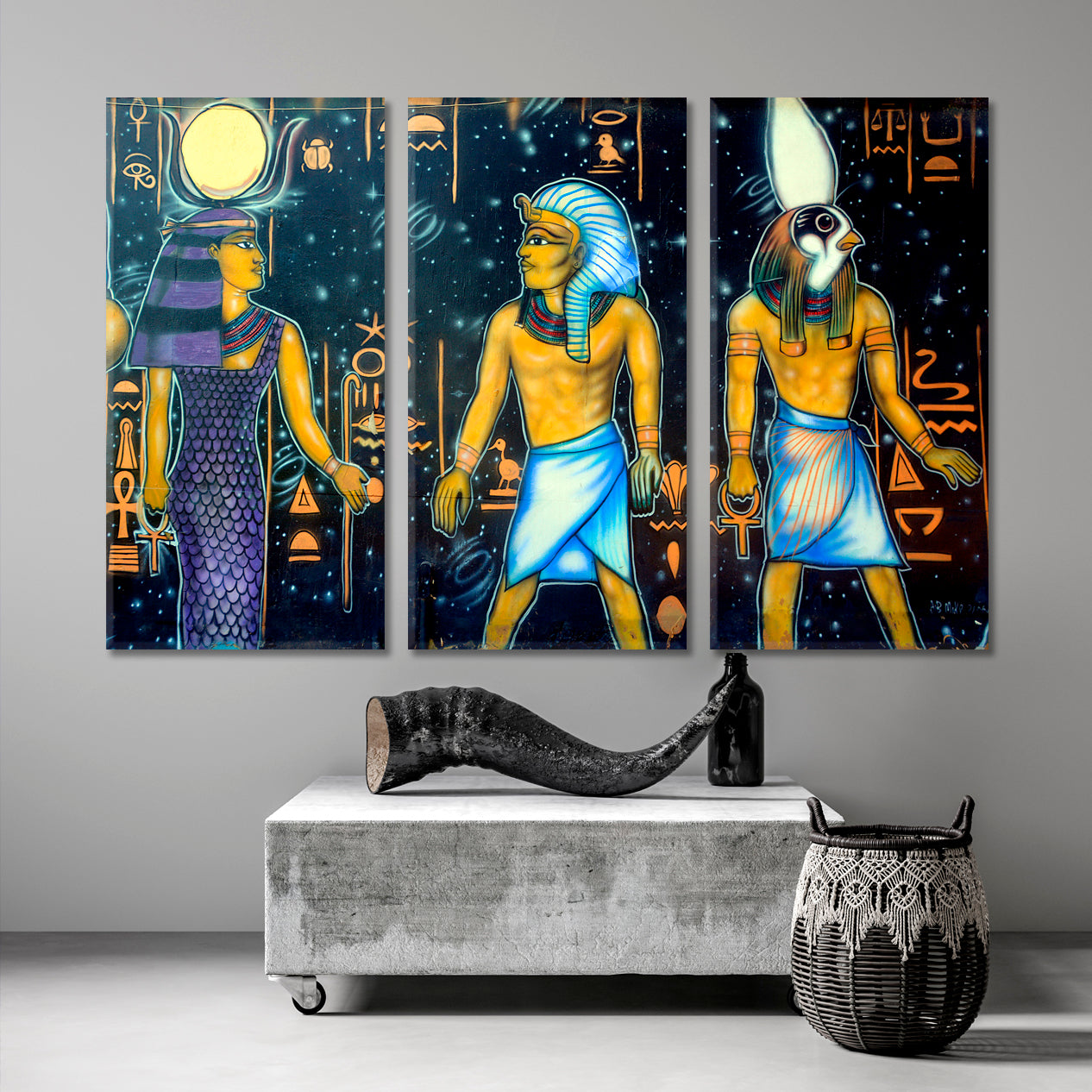 EGYPTIAN GODS Street Art Balboa Park WorldBeat Center San Diego CA USA Graffiti Canvas Print Street Art Canvas Print Artesty 3 panels 36" x 24" 