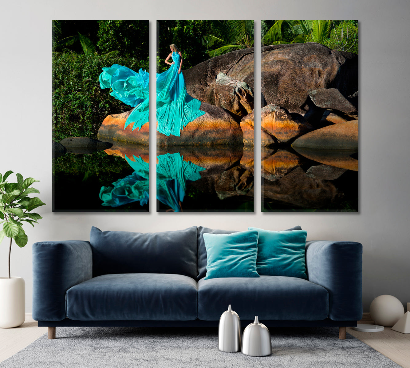 Rocks of Seychelles Photo Art Artesty 3 panels 36" x 24" 