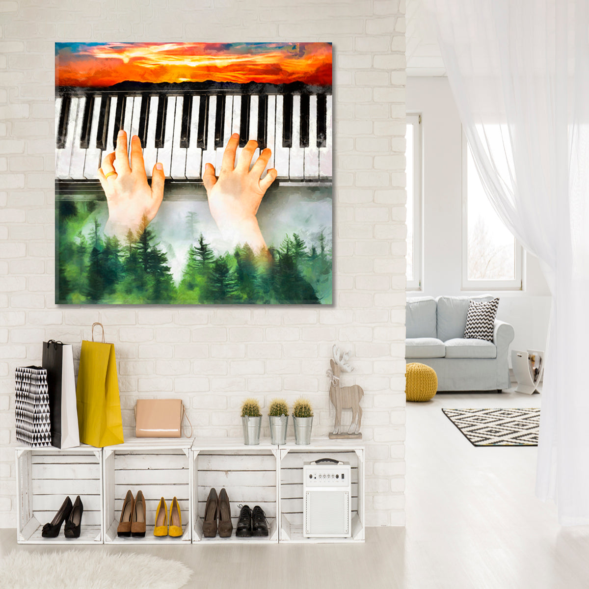MUSIC SOUL OF NATURE Pianists Hands Landscape Modern Abstract Music Wall Panels Artesty 1 Panel 12"x12" 