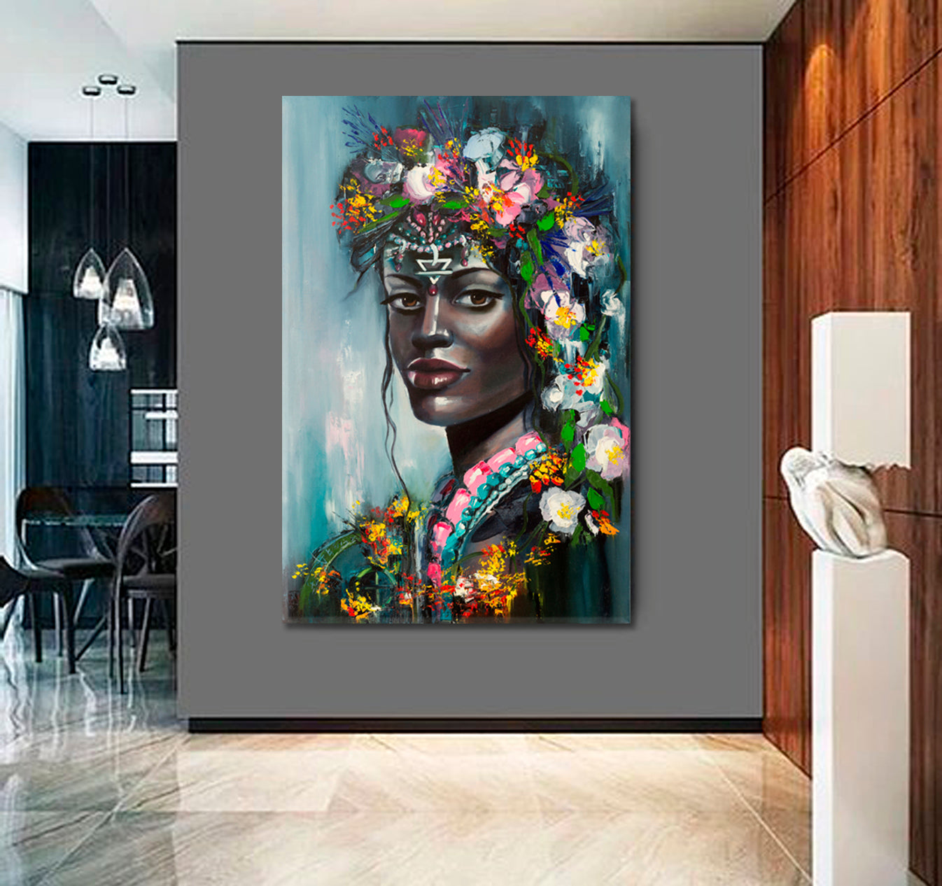 EARTH Beautiful African American Woman Magic and Mythology   - Vertical 1 panel Fine Art Artesty   