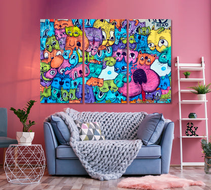 Colorful Montreal Cats Abstract Graffiti Painting Animals Canvas Print Artesty 3 panels 36" x 24" 