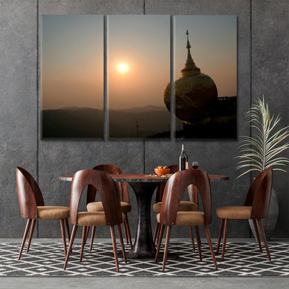 Kyaiktiyo Pagoda Golden Rock Myanmar Public Domain Asia Buddhism Treasure Scenery Landscape Fine Art Print Artesty 3 panels 36" x 24" 