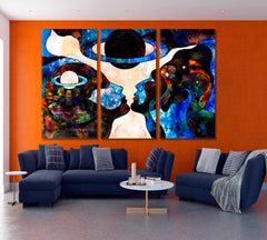 Universe and Human Abstract Design Formes Shapes Lines Canvas Print Celestial Home Canvas Décor Artesty 3 panels 36" x 24" 