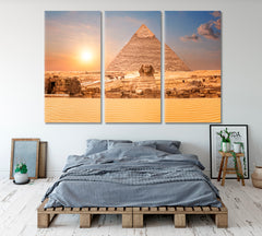 Sphinx Pyramid of Chephren Egypt Famous Landmarks Famous Landmarks Artwork Print Artesty 3 panels 36" x 24" 