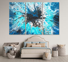 Vibrant Blue Turquoise Black Stains Abstract Geode Resin Painting Fluid Art, Oriental Marbling Canvas Print Artesty   
