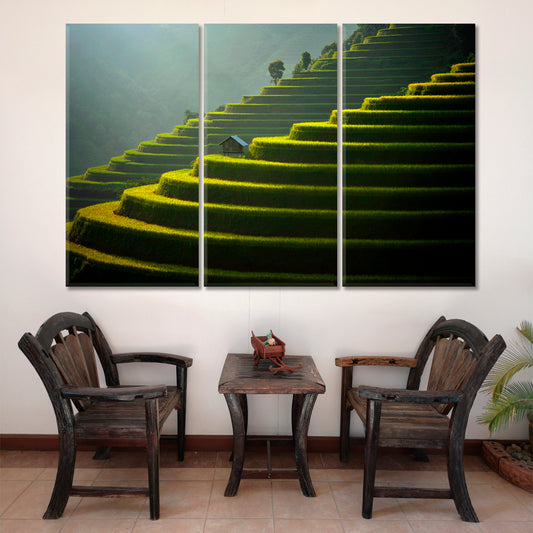 Beauty of Terraced Rice Field Mountain Landscape Scenery Landscape Fine Art Print Artesty 3 panels 36" x 24" 