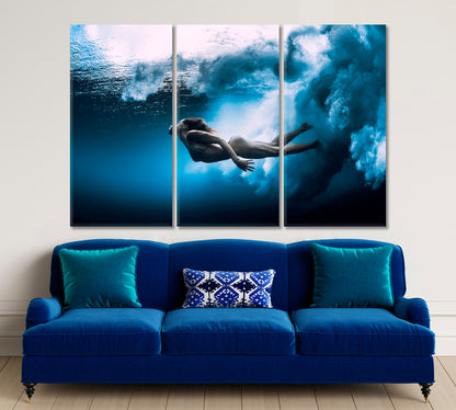 UNDERWATER | Woman Swim Underwater Amazing Shot Canvas Print Nautical, Sea Life Pattern Art Artesty   